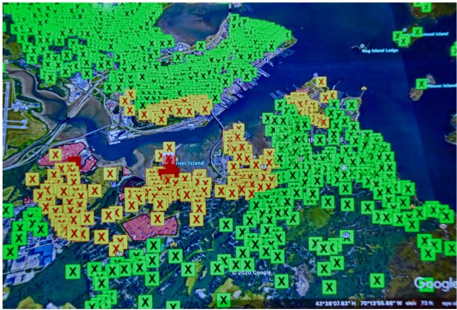 Map of increased cancer risk per million people around South Portland tank farms, modeled with the EPA HEM-3 tool